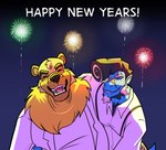 anthro fireworks holiday_message holidays male male/male male_anthro pompadour text thekinkybear mythology new_year karou_(thekbear) kori_(monkeydbax) american_black_bear bear black_bear dragon elemental_creature elemental_dragon ice_dragon kermode_bear mammal mythological_creature mythological_scalie scalie ursine absurd_res english_text hi_res