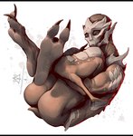2_toes barefoot blue_eyes butt claws curled_up feet feet_up female foot_fetish foot_focus legs_up lying nude on_back plantigrade simple_background soles solo text toe_claws toes white_background wrinkled_feet wrinkles kredri bioware electronic_arts mass_effect alien turian 2025 letterbox url