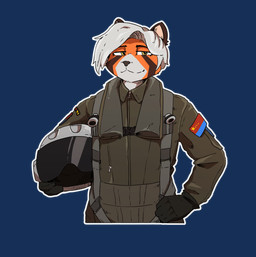 amber_eyes anthro armor clothing hair headgear helmet male military military_uniform patch_(marking) pilot smile smiling_at_viewer solo uniform white_hair kamilvankravv jinn_(jinnshenn) ailurid mammal red_panda absurd_res alpha_channel hi_res