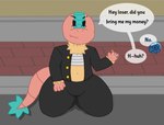 anthro chest_wraps cigarette cute_fangs eyebrow_slit eyebrows eyewear fangs female glasses looking_at_another neck_tuft one_fang solo speech_bubble teeth thick_thighs tuft wide_hips wraps goldbowart nintendo pokemon archeops carracosta fossil_pokemon generation_5_pokemon pokemon_(species) hi_res
