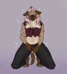 anthro bladder_bulge bodily_fluids female genital_fluids omorashi solo urine watersports bibarel_rei spotte_(anubix) hyena mammal absurd_res hi_res