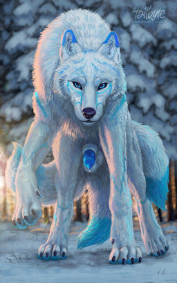 3_tails animal_genitalia animal_penis arcticwolf balls blue_eyes bodily_fluids canine_genitalia canine_penis claws feral fur genital_fluids genitals half-erect looking_at_viewer male markings multi_tail outside pawpads paws penis plant precum sheath snow solo tail tree white_body white_fur tailbyte canid canine canis mammal wolf 5:8 absurd_res digital_media_(artwork) digital_painting_(artwork) hi_res painting_(artwork) shaded signature