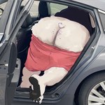 anthro bent_over body_hair bottomwear bottomwear_down butt butt_hair car clothed clothing feet fur hindpaw inside_car inside_vehicle male partially_clothed paws photo_background rear_view short_tail shorts shorts_down solo tail vehicle white_body white_fur chuchowriggle pea_soup bear mammal polar_bear ursine digital_media_(artwork) hi_res photography_(artwork)