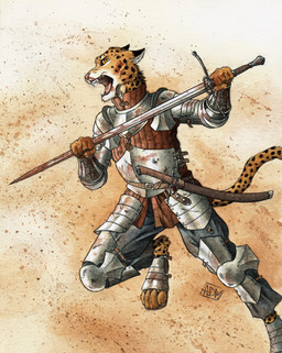 4_toes 5_fingers abstract_background anthro armor belt blood blood_on_armor blood_on_face blood_on_sword blood_on_weapon blue_bottomwear blue_clothing blue_pants bodily_fluids bottomwear buckle clothing couter ears_back feet fingers fur gambeson holding_melee_weapon holding_object holding_sword holding_weapon jumping looking_forward male markings melee_weapon open_mouth orange_eyes pants pivoted_ears plackart plate_armor poleyn rerebrace sabatons scabbard solo spaulder spots spotted_body spotted_fur spotted_markings spotted_tail straps sword tail tail_markings tan_body tan_fur tassets teeth toes tongue torn_bottomwear torn_clothing torn_pants vambrace weapon 0laffson enorach_(0laffson) cheetah felid feline mammal 2017 hi_res traditional_media_(artwork)