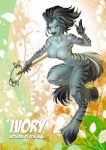 anthro biped black_hair black_nipples breasts curvy_figure female fluffy fluffy_tail fur grey_body grey_fur grin hair hooves looking_at_viewer melee_weapon navel nipples nude polearm pose short_hair smile solo staff standing stripes tail weapon yellow_eyes bokuman equid equine mammal zebra 2012