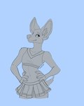 anthro bottomwear claws clothed clothing collar crop_top crossdressing ear_piercing femboy finger_claws hands_on_hips inner_ear_fluff male midriff miniskirt navel piercing shirt skirt solo topwear tuft clion canid canine canis domestic_dog mammal 4:5 absurd_res hi_res monochrome signature