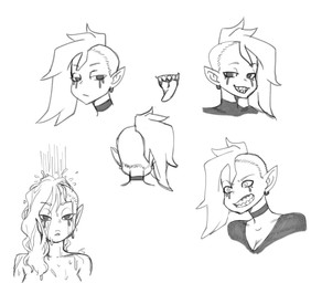 bathing breasts choker cleavage clothed clothing ear_piercing ear_ring eyebrow_through_hair eyebrows female grin hair half-closed_eyes humanoid_pointy_ears jewelry long_hair looking_at_viewer narrowed_eyes necklace noseless not_furry piercing pointy_ears ring_piercing sharp_teeth simple_background smile solo teeth topwear translucent translucent_hair water wet white_background darkeros disney wander_over_yonder lord_dominator alien alien_humanoid humanoid hi_res monochrome
