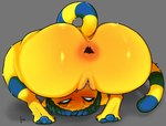 angry anthro anus blue_hair blushing_at_viewer bodily_fluids crouching cum cum_drip dripping female female_anthro fur genital_fluids genitals hair pussy rear_view solo yellow_body yellow_fur cupic animal_crossing nintendo ankha_(animal_crossing) domestic_cat felid feline felis mammal