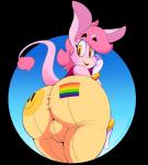 anthro big_butt bottomwear bulge butt clothing expression_print flag flag_(shape) flag_design flag_print fur hair horn lgbt_pride lipstick looking_back makeup male pants patch_(fabric) pink_body pink_fur pink_hair pride_color_bottomwear pride_color_clothing pride_color_flag pride_color_pants pride_color_patch pride_colors print_bottomwear print_clothing print_pants rainbow_flag rainbow_pride_colors rainbow_pride_flag rainbow_symbol rear_view six-stripe_rainbow_pride_colors smiley_face solo tight_clothing vimhomeless mythology boon_(vimhomeless) equid equine mammal mythological_creature mythological_equine unicorn 2017 alpha_channel hi_res