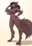 4_toes anthro arm_tuft athletic athletic_female big_breasts big_tail biped breasts brown_body brown_fur brown_hair cheek_tuft chest_tuft claws digitigrade elbow_tuft eyebrow_through_hair eyebrows facial_tuft feet female finger_claws fluffy fluffy_tail fur genitals hair hand_on_hip innie_pussy looking_at_viewer nipples nude pose pussy simple_background smile solo tail toe_claws toes translucent translucent_hair tuft inker_comics twokinds natani canid canine canis keidran mammal wolf 2022 absurd_res hi_res