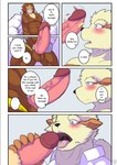 abs absurd_res age_difference anthro anthrofied arcanine balls blush bodily_fluids boss_and_employee canid canine ceo_entei_(shinobiya) clothed clothing comic dialogue duo english_text entei erection generation_1_pokemon generation_2_pokemon genital_fluids genitals hi_res humanoid_genitalia imminent_fellatio imminent_oral kneeling leaking_precum legendary_pokemon male male/male mammal muscular muscular_male nintendo nipples open_mouth partially_clothed penis penis_against_nose pokemon pokemon_(species) pokemorph precum pubes saliva shinobiya shirt speedo_down text topwear unbuttoned_shirt underwear underwear_down windy_(shinobiya)