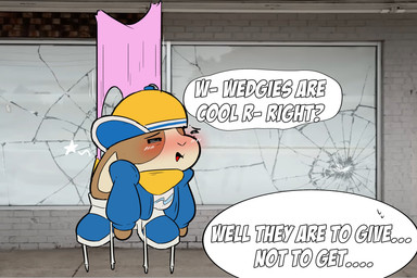 anthro backwards_hat baseball_cap blush clothed clothing female fully_clothed hat headgear headwear panties pink_clothing pink_panties pink_underwear shoelaces shoelaces_untied solo speech_bubble text underwear wedgie jessie4_uwu how_to_be_cool peeb_(piemations) lagomorph leporid mammal rabbit 3:2 hi_res