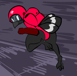 3_toes anthro avian_feet backpack beak big_butt black_beak black_body black_feathers bottomwear butt clothing feathers feet gloves grey_body grey_feathers handwear male no_pupils rear_view red_bottomwear red_clothing red_gloves red_handwear red_helmet red_topwear running solo tail tail_feathers thick_thighs toes topwear white_eyes thefablednekos reuben_(thefablednekos) avian bird corvid corvus_(genus) crow oscine passerine 2020 digital_media_(artwork) hi_res