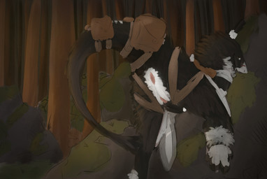 anus armor butt clitoral_hood detailed_background detailed_fur feet female fluffy fluffy_tail forest forest_background fur genitals leather leather_strap looking_back multicolored_body nature nature_background plant prehensile_clitoral_hood presenting presenting_anus presenting_hindquarters presenting_vulva rock saddle_bag scenery seductive solo straps tail tree vulva differbb si sergal detailed hi_res