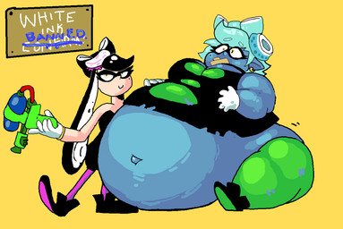 bdsm belly big_belly blue_body blue_skin bondage bound breasts duo expansion female holding_object holding_weapon huge_belly hyper hyper_belly inflation navel pseudo_hair ranged_weapon simple_background splattershot tentacle_hair tentacles thick_thighs weapon yellow_eyes slimecrime nintendo splatoon animal_humanoid aquatic aquatic_humanoid cephalopod cephalopod_humanoid humanoid inkling mollusk mollusk_humanoid source_request cousins_(lore)