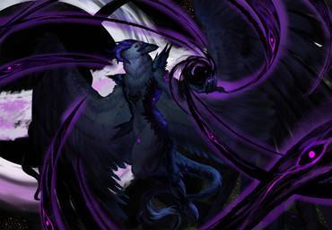 anthro black_hole cosmos darkness demonic male space spread_wings void_eyes wings sidj-6 avian bird corvid corvus_(genus) oscine passerine hi_res