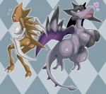 anthro blade_arm blush breasts busty_feral duo female feral heart_symbol membrane_(anatomy) membranous_wings open_mouth wings nintendo pokemon fossil_pokemon generation_1_pokemon generation_6_pokemon kabutops mega_aerodactyl mega_evolution pokemon_(species) 2016 hi_res