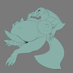 2_penises anthro balls belly belly_expansion big_belly big_breasts big_penis breast_expansion breasts erection expansion fin genitals gynomorph huge_belly huge_breasts huge_penis intersex multi_genitalia multi_penis narrowed_eyes nipples nude penis simple_background smile solo tail teeth dhalek capcom monster_hunter amphibian_(mh) aquatic fish scalie shark zamtrios 1:1 absurd_res digital_media_(artwork) hi_res