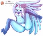 4_toes anisodactyl anthro avian_feet breasts butt clothing dialogue_box feet female non-mammal_breasts panties shirt simple_background solo text thick_thighs toes topwear under_boob underwear user_avatar wings englam twitter tweetfur avian bird 2019 6:5 digital_media_(artwork) english_text hi_res meme