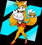 2_tails actress aged_up alcohol anthro beer beverage big_breasts biped blue_eyes breasts caption choker clothing crossgender curvy_figure female footwear fur high_heels huge_breasts implied_transformation jewelry makeup model mtf_crossgender multi_tail necklace orange_body orange_fur porn_star pose shoes slim smile solo tail waiter yellow_body yellow_fur mantrodrac hooters sega sonic_the_hedgehog_(series) miles_prower canid canine fox mammal 2020 alpha_channel digital_media_(artwork) full-length_portrait pinup portrait story story_in_description