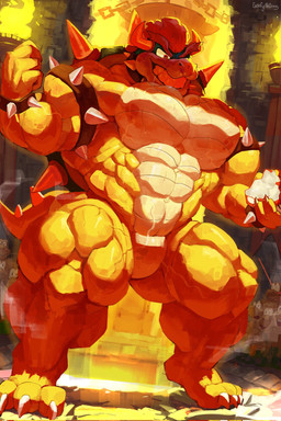 abs anthro armband barazoku biceps big_muscles bodily_fluids bracelet claws collar eyebrows featureless_crotch flexing flexing_bicep flexing_both_biceps hair horn huge_muscles hyper hyper_muscles jewelry kemono macro male manly muscular muscular_anthro muscular_male navel nude obliques pecs plantigrade quads serratus shell smile solo spiked_armband spiked_bracelet spiked_collar spiked_shell spiked_tail spikes spikes_(anatomy) standing sweat tail teeth vein veiny_muscles goofyahdragons mario_bros nintendo bowser koopa scalie 2025 hi_res signature