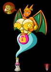 anthro big_breasts bimbofication breasts bulge bulge_rubbing forced forced_transformation gynomorph hypnosis intersex lamp latex lips mind_control null_bulge pokeflute rubber_encasement thick_lips transformation ladyfoxheart nintendo pokemon the_legend_of_zelda avian bird charizard generation_1_pokemon genie pokemon_(species) rito absurd_res alpha_channel hi_res