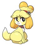 black_eyes collar dipstick_tail female feral feralized markings pupils smile solo tail tail_markings white_pupils yellow_body miso_souperstar animal_crossing nintendo isabelle_(animal_crossing) canid canine canis domestic_dog mammal shih_tzu toy_dog 2024 hi_res