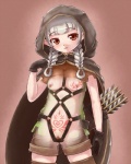 4:5 arrow_(weapon) breasts clitoris clitoris_piercing clothed clothing dragon's_crown elf female genital_piercing genitals gloves grey_hair hair handwear harness humanoid monugaeru navel navel_piercing nipple_piercing nipples not_furry nude piercing pussy pussy_piercing quiver_(object) ranged_weapon solo tattoo vanillaware weapon