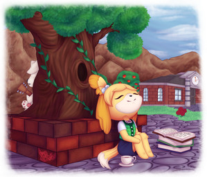 acoustic_guitar anthro apple bell black_nose book bottomwear building clock clothing container cup dipstick_tail duo eyes_closed female female_focus floppy_ears flower food fruit fur grass guitar jingle_bell markings monotone_bottomwear monotone_clothing monotone_skirt mountain multicolored_tail musical_instrument outside pawpads plant plucked_string_instrument sitting skirt smile solo_focus string_instrument tail tail_markings tree vines white_body white_fur window yellow_body yellow_fur cutelittleangel animal_crossing nintendo isabelle_(animal_crossing) k.k._slider canid canine canis domestic_dog mammal shih_tzu toy_dog 2018 hi_res