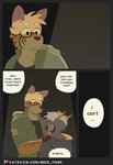 2020 alex_(beez) anthro beez bovid caprine clothing comic dialogue duo english_text eyewear glasses goat hi_res horn male mammal outside patreon patreon_logo robby_(beez) signature speech_bubble spotlight standing text url