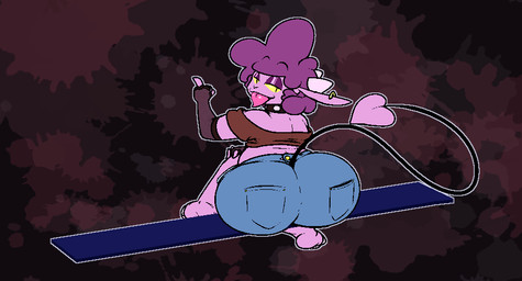 abstract_background belly big_butt bottomwear butt clothing denim denim_bottomwear denim_clothing from_behind_angle jeans male overweight pants shortstack shortstack_male thick_thighs tight_clothing tongue tongue_out demon imp hi_res