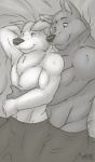 anthro bed biceps big_muscles blanket canine couple cuddling cute dog duo fur gay grin gripping holding hug lay0wn love lying male mammal monochrome muscles nude on_side paws pecs pose smile tattoo topless
Rating: Questionable
Score: 7
User: rix_traier
Date: May 06, 2013