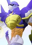 abs anthro armor balls blue_body bottomless bulge clothed clothing erection gauntlets genitals gloves handwear headgear helmet horn horned_helmet male muscular muscular_anthro muscular_male pantsless pecs penile penis side_view simple_background solo spandex tight_clothing torn_clothing undressing unusual_anatomy unusual_genitalia unusual_penis vein veiny_penis gi07868290 bandai_namco digimon arthropod beetle beetlemon digimon_(species) insect mammal 2023 absurd_res colored digital_drawing_(artwork) digital_media_(artwork) hi_res