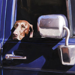 blue_van brown_body brown_fur feral floppy_ears fur medium_truck quadruped solo truck van vehicle yellow_eyes renum63 canid canine canis domestic_dog mammal 1:1 2013