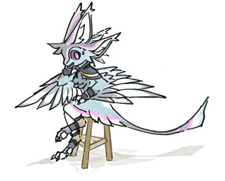 ambiguous_anthro ambiguous_gender anthro biped chair chest_tuft clothed clothed_ambiguous clothed_anthro clothing digitigrade feet fingerless_gloves footwear furniture gloves grey_body grey_sclera handwear inner_ear_fluff iris markings multi_ear multicolored_body multicolored_wings pink_eyes pupils purple_markings simple_background sitting solo tail toeless_footwear tuft white_background white_body winged_arms wings 541b_bug avali avian 2026 digital_drawing_(artwork) digital_media_(artwork) full-length_portrait portrait