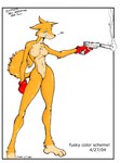 anthro breasts featureless_crotch female fur gun holding_gun holding_object holding_ranged_weapon holding_weapon naturally_censored nipple_tuft nude ranged_weapon solo tail tuft weapon eclipser canid canine fox hybrid mammal