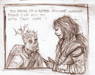 ambiguous_gender clothed clothing dialogue fatty_humps female fully_clothed group hair long_hair looking_at_another missing_nose necrosis not_furry plant ponytail text tree trio leona-florianova fallout microsoft young_frankenstein bob_(fallout) harold_(fallout) the_chosen_one_(fallout) human humanoid mammal super_mutant_(fallout) black_and_white english_text half-length_portrait monochrome portrait sketch