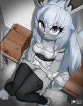 anthro breasts clothing female fur grey_body grey_fur grey_hair hair maid_uniform purple_eyes sitting solo uniform rilex_lenov nintendo pokemon linda_(rilex_lenov) eevee generation_1_pokemon pokemon_(species) shiny_eevee shiny_pokemon 2023 hi_res