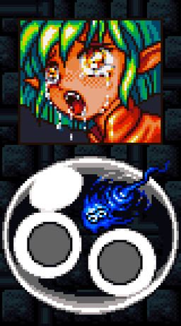 ahegao blush bodily_fluids fangs female green_hair hair looking_pleasured open_mouth ovum pointy_ears solo sperm_cell tears teeth yellow_eyes saiwai_hiroshi third-party_edit madou_monogatari mythology puyo_puyo sega draco_centauros animal_humanoid blue_puyo dragon dragon_humanoid humanoid mythological_creature mythological_scalie nuisance_puyo puyo puyo_(puyo_puyo) scalie 2025 digital_media_(artwork) pixel_(artwork)