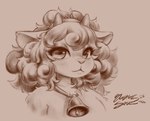 accessory anthro bell curled_hair female hair headband horn looking_at_viewer simple_background solo blasticussaturn bovid caprine mammal sheep monochrome portrait sepia signature