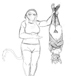 anthro breasts clothed clothing duo female genitals grumpy hat headgear headwear humor smile upside_down vulva hladilnik donk_sis_(hladilnik) asinus bat donkey equid equine flying_fox indian_flying_fox mammal megabat 1:1 hi_res monochrome