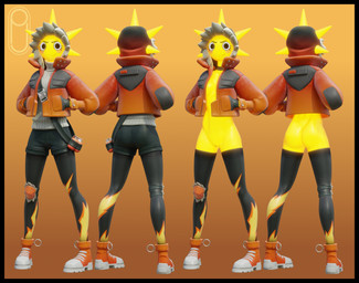 black_border black_eyes blush border bottomwear breasts butt clothed clothing crossgender female footwear genitals glowing glowing_body hood jacket legwear looking_at_viewer mtf_crossgender rear_view shoes shorts simple_background smile solo standing stockings topwear vulva yellow_body pickle_juice pickle_juice_(modeler) epic_games fortnite sunspot_(fortnite) elemental_creature elemental_humanoid humanoid light_creature 2025 3d_(artwork) absurd_res digital_media_(artwork) full-length_portrait hi_res portrait