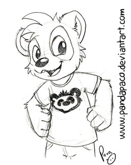 anthro arm_tuft bottomwear cheek_tuft clothed clothing elbow_tuft facial_tuft fangs front_view head_tuft logo male open_mouth open_smile pants shirt smile solo standing t-shirt teeth text topwear tuft young young_anthro young_male pandapaco parinton bear giant_panda mammal 2015 artist_logo monochrome portrait signature sketch three-quarter_portrait traditional_media_(artwork) url