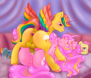 anal anal_penetration animal_genitalia animal_penis animal_vulva anus balls bed bedroom bedroom_eyes blush bodily_fluids body_blush butt butt_blush buttplug buttplug_in_ass buttplug_insertion crotch_breasts cum cum_inside duo ejaculation equine_genitalia equine_penis equine_vulva eye_contact eyelashes female feral feral_on_feral feral_penetrated feral_penetrating feral_penetrating_feral fetlocks from_front_position furniture genital_fluids genitals hair heart_eyes heart_symbol hooves horn jewelry lips looking_at_another looking_pleasured male male_penetrated mating_press multicolored_hair multicolored_wings narrowed_eyes nude object_in_ass peeping penetration penile penile_penetration penis penis_in_vagina pillow plug_(sex_toy) plug_insertion plushie puffy_anus seductive sex sex_toy sex_toy_in_ass sex_toy_insertion sparkles spread_wings teats thick_eyelashes thick_lips underhoof vaginal vaginal_penetration vulva wingding_eyes wings melassa friendship_is_magic hasbro my_little_pony mythology fan_character fluttershy_(mlp) rainbow_dash_(mlp) equid equine horse mammal mythological_creature mythological_equine pony winged_unicorn absurd_res hi_res huge_filesize