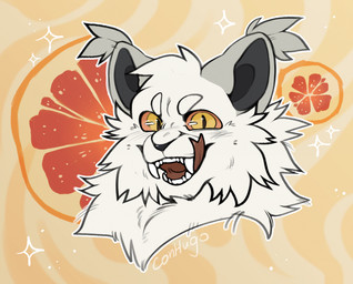 feral fluffy fluffy_cat fluffy_ears forked_tongue four_pointed_star grapefruit male solo star teeth tongue conhugo domestic_cat felid feline felis mammal headshot_portrait hi_res portrait