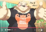 anthro belly big_belly black_nose blush clothing detailed_background eyewear glasses humanoid_hands kemono male overweight overweight_male plant shirt solo text text_on_clothing text_on_shirt text_on_topwear topwear ayame42612 goro_kaneda bear mammal 2022 absurd_res hi_res