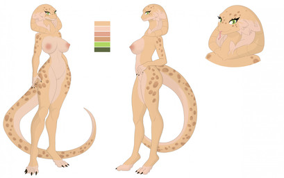 4_toes 5_fingers anthro areola bent_arm black_claws breasts brown_spots claws closed_smile color_swatch eyelashes feet female female_anthro finger_claws fingers forked_tongue fur genitals green_eyes long_tail looking_at_viewer markings mouth_closed multicolored_body navel nipples non-mammal_breasts non-mammal_navel non-mammal_vulva nude nude_anthro nude_female pink_areola pink_nipples pink_tongue scales simple_background smile smiling_at_viewer snake_hood solo spots spotted_body spotted_markings spotted_scales spotted_tail tail tail_markings tan_body tan_fur tan_tail three-quarter_view toes tongue tongue_out vulva yellow_body yellow_scales yellow_tail elcastorblanco reptile scalie snake 2024 colored digital_drawing_(artwork) digital_media_(artwork) english_description hi_res model_sheet shaded