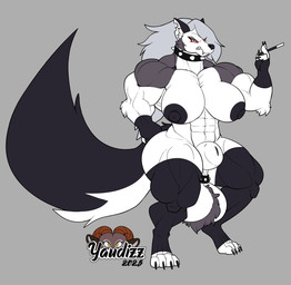 abs animal_genitalia anthro ball_stretcher ball_tuft balls big_arms big_balls big_breasts big_legs big_muscles big_sheath breasts claws collar collar_only fully_sheathed genitals gynomorph huge_balls huge_muscles hyper hyper_balls hyper_genitalia hyper_muscles intersex muscular muscular_anthro muscular_gynomorph muscular_intersex nipples nude nude_gynomorph sheath solo tuft yaudizz hellaverse helluva_boss mythology loona_(helluva_boss) canid canid_demon canine demon hellhound mammal mythological_canine mythological_creature hi_res