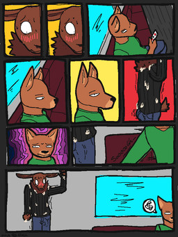 anthro being_watched black_clothing black_sweater black_topwear blue_bottomwear blue_clothing blue_pants blush bodily_fluids bottomwear brown_body brown_fur clothing cum cum_on_clothing cum_on_hand disgust disgusted_face duo embarrassed erection erection_under_clothing fur genital_fluids looking_at_another male neck_tuft nervous pants public public_transportation sitting standing sweater text topwear train tuft vehicle qwaxi~lixard lagomorph leporid mammal rabbit 2026 3:4 colored comic english_text flat_colors