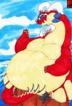 3_toes 4_fingers beard belly belly_rub claws cloud eyebrows facial_hair feet fingers goatee long_neck male obese obese_male outside overweight overweight_male sea sky solo tail toes unibrow water yellow_eyes rubyzitchdragon mythology nintendo the_legend_of_zelda wind_waker valoo dragon mythological_creature mythological_scalie scalie hi_res
